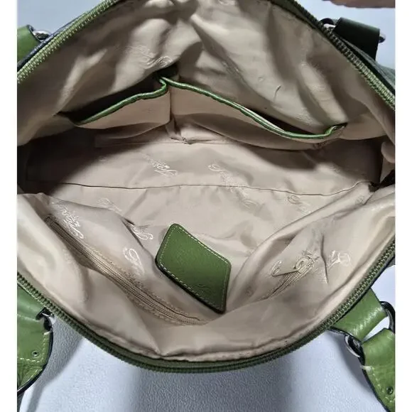 Fossil Satchel Purse Tote Green Leather Top Handles Buckle Pockets Doctors Bag - Picture 12 of 14